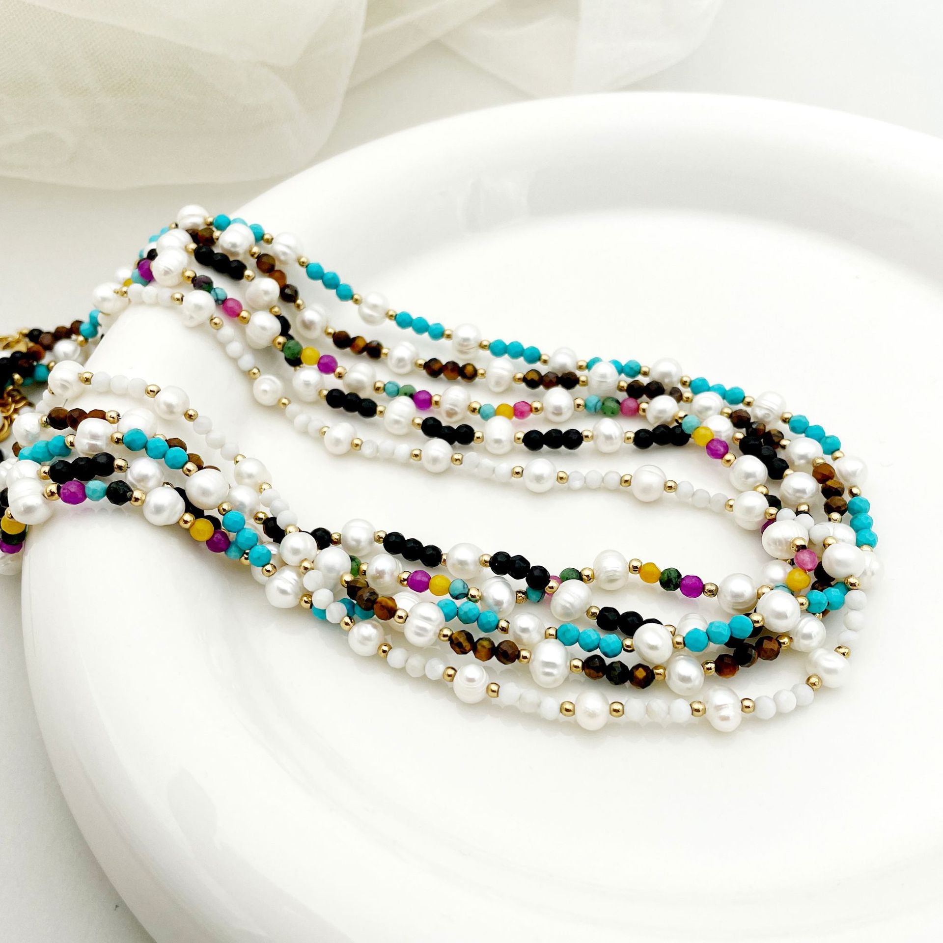 Wholesale Boho Colorful Natural Stone Natural Pearl Necklaces